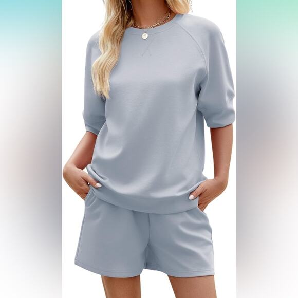Tops - Women's 2 Piece Lounge Sets Summer Matching Outfits Short Sleeve Top Shorts XL